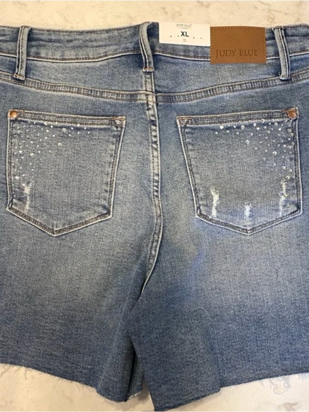 Judy Blue Light Blue High-Rise Denim Shorts with Rhinestones - Picture 4 of 4